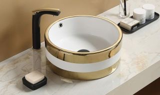 Раковина CeramaLux C1057 бело-золотая 42 см